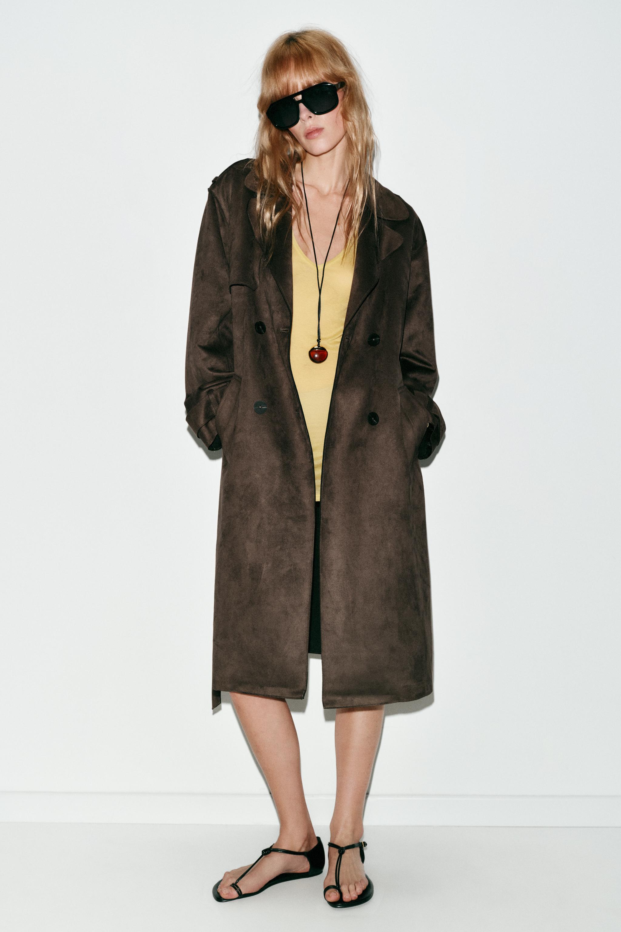 TRENCH LONG EFFET DAIM AVEC CEINTURE